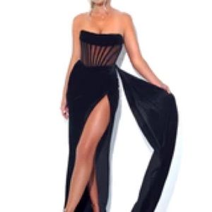 Miss Circle Priya Black Draping Corset High Slit Velvet Gown